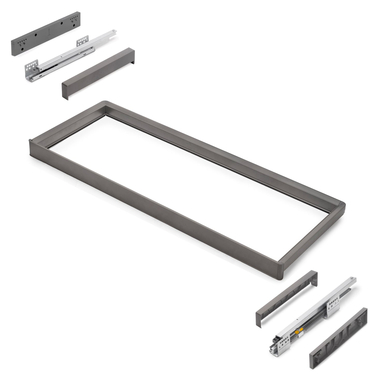 Emuca Telaio con guide a estrazione totale e chiusura morbida per accessori per armadi Quartz, 962-988mm, Alluminio e plastica, Titanio