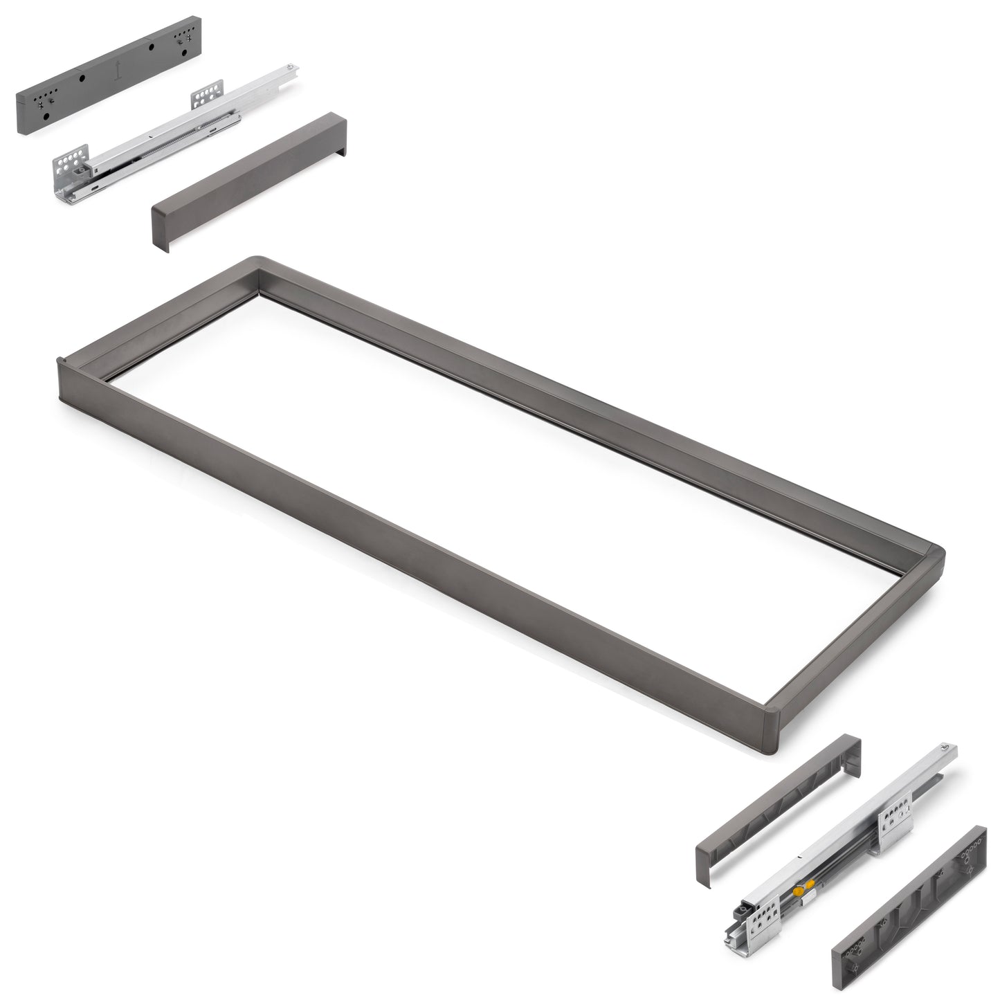 Emuca Telaio con guide a estrazione totale e chiusura morbida per accessori per armadi Quartz, 1012-1038mm, Alluminio e plastica, Titanio