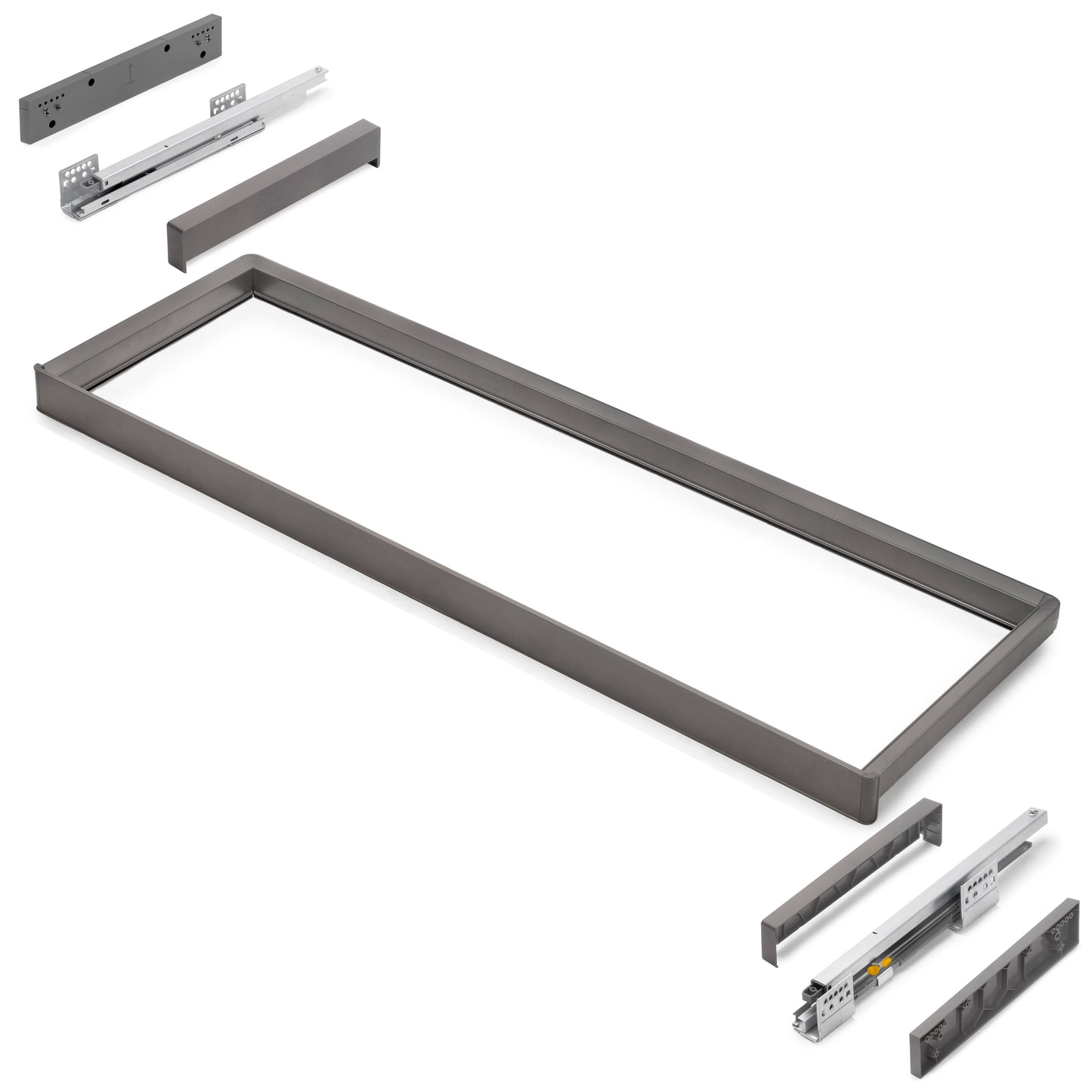 Emuca Telaio con guide a estrazione totale e chiusura morbida per accessori per armadi Quartz, 1062-1088mm, Alluminio e plastica, Titanio