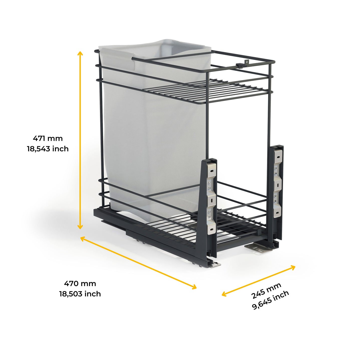 Emuca Carrello estraibile con cestelli e carrello del pane Titane con fissaggio inferiore con chiusura soft, modulo 300mm, Acciaio, Grigio Antracite