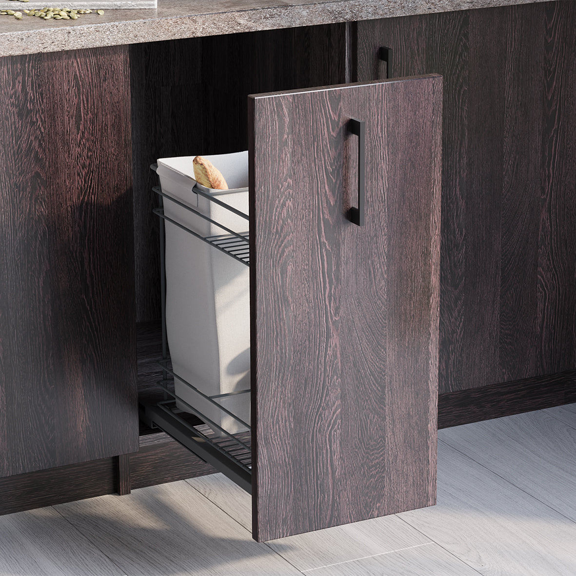 Emuca Carrello estraibile con cestelli e carrello del pane Titane con fissaggio inferiore con chiusura soft, modulo 300mm, Acciaio, Grigio Antracite
