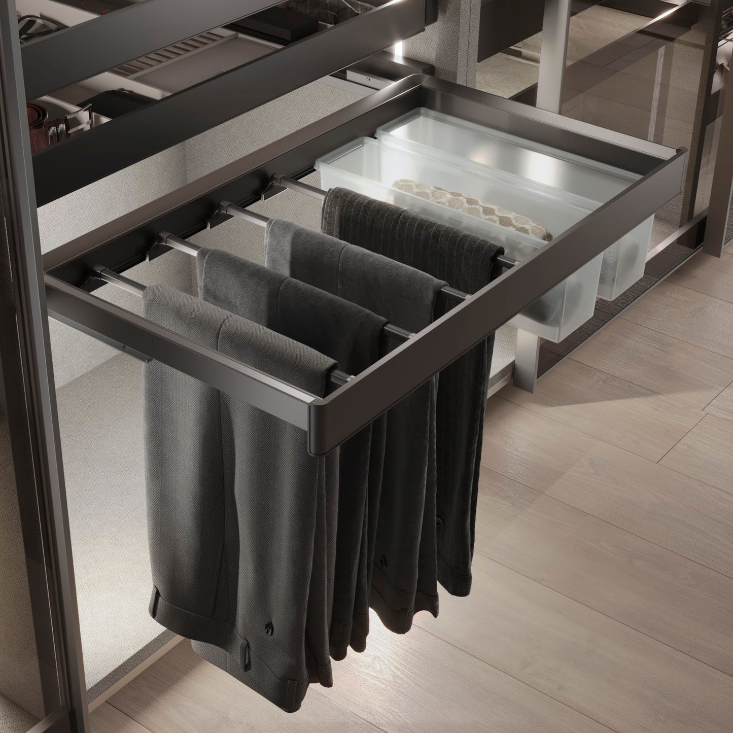 Emuca Lotto di 7 aste per armadi e cabine armadio Quartz, Tecnoplastica e Alluminio, Titanio