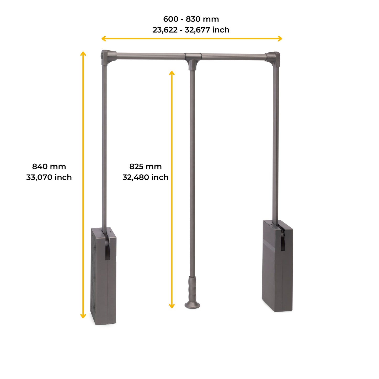Emuca Appendiabiti per armadio Sway, larghezza regolabile 600 - 830mm, Acciaio, Alluminio e Tecnoplastica, Verniciato titanio
