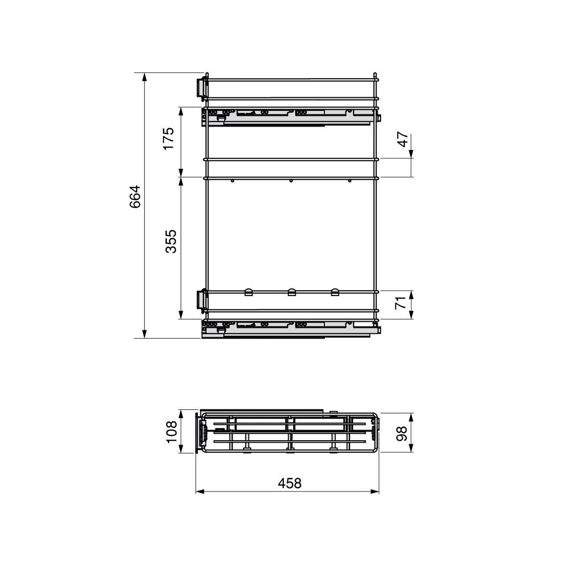 Emuca Portabottiglie estraibile TitaneMax con chiusura soft, lato sinistro, 3 vassoi, unità 150 mm, Acciaio, Grigio Antracite