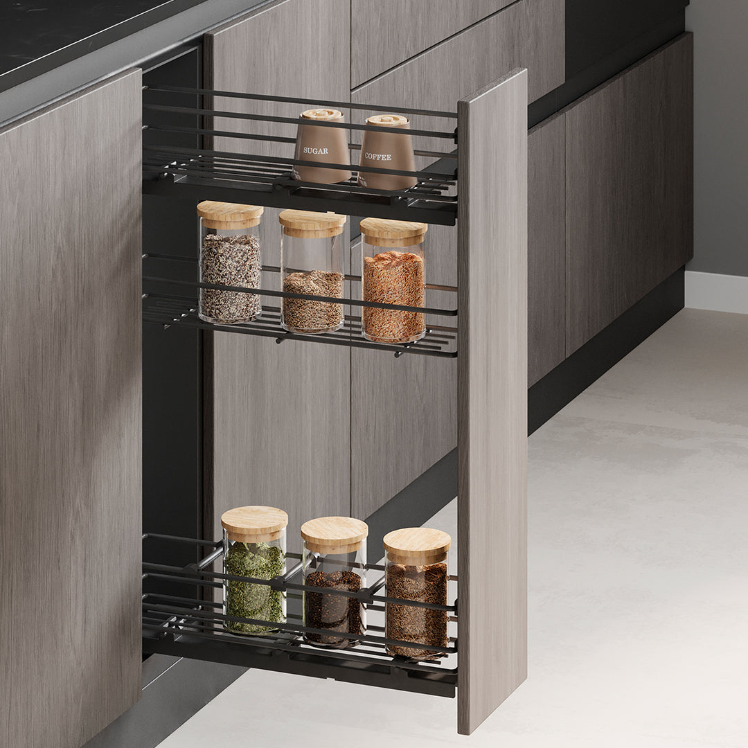 Emuca Portabottiglie estraibile TitaneMax con chiusura soft, lato sinistro, 3 vassoi, unità 150 mm, Acciaio, Grigio Antracite