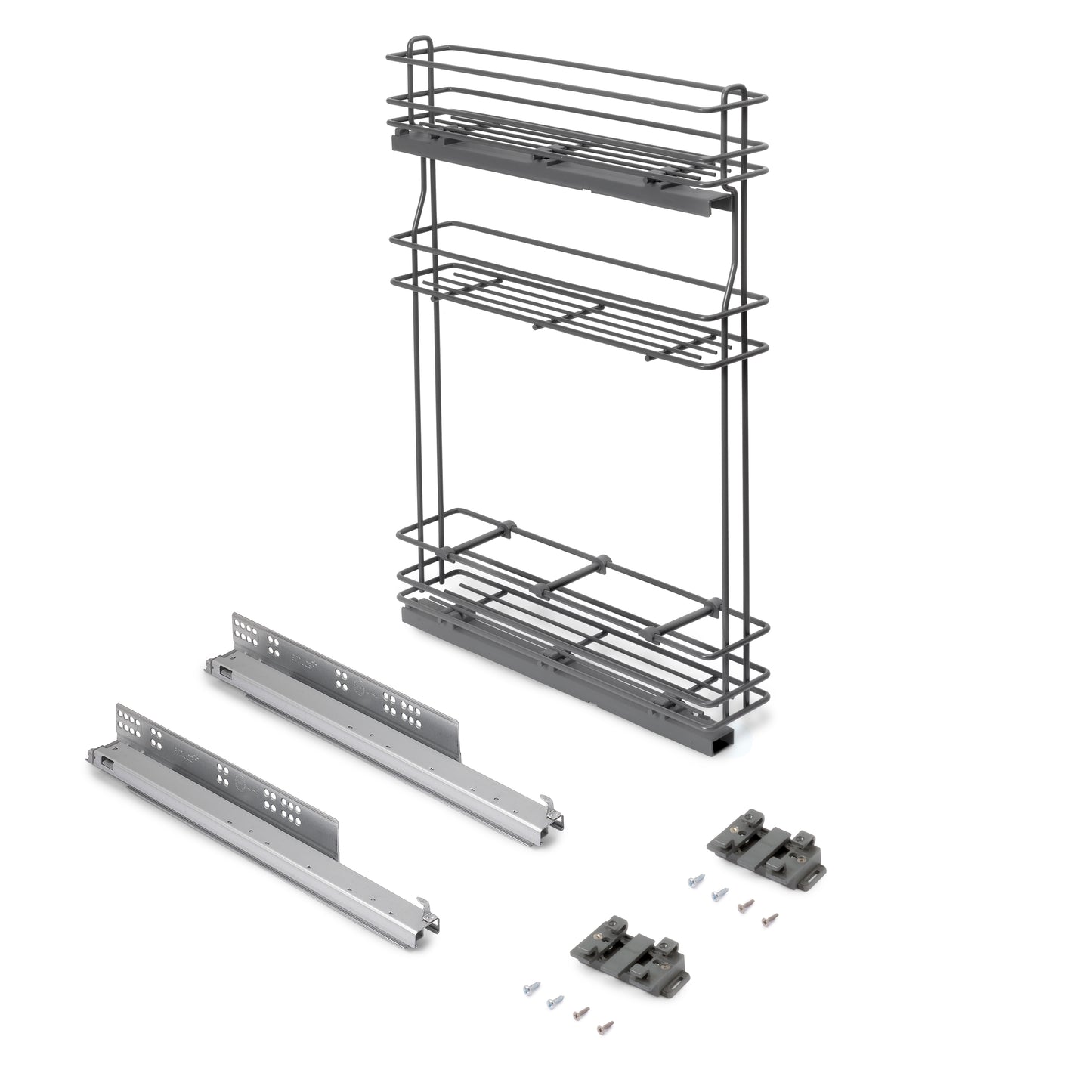Emuca Portabottiglie estraibile TitaneMax con chiusura soft, lato sinistro, 3 vassoi, unità 150 mm, Acciaio, Grigio Antracite