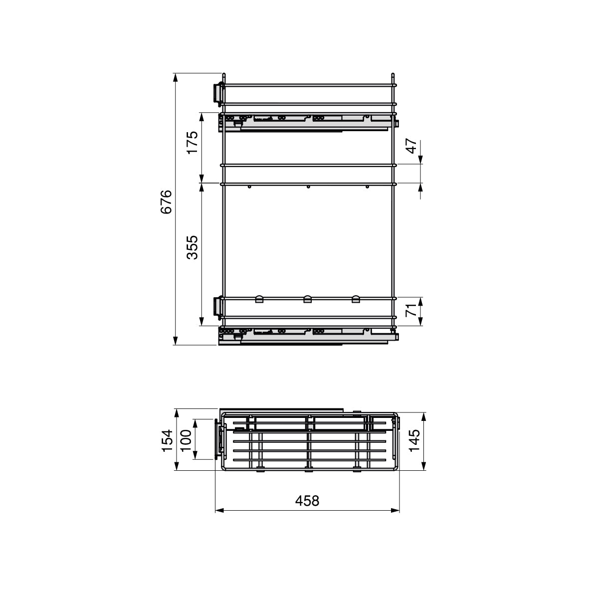 Emuca Portabottiglie estraibile TitaneMax con chiusura soft, lato sinistro, 3 vassoi, unità 200mm, Acciaio, Grigio Antracite