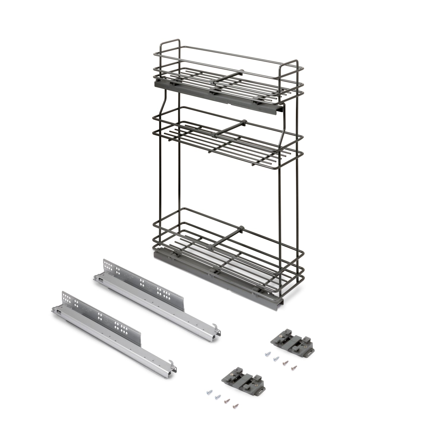 Emuca Portabottiglie estraibile TitaneMax con chiusura soft, lato sinistro, 3 vassoi, unità 200mm, Acciaio, Grigio Antracite