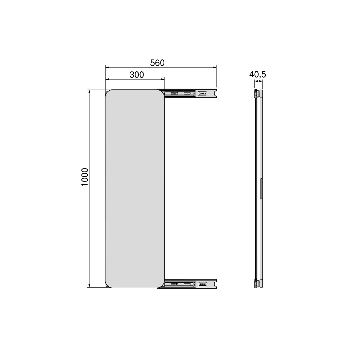 Emuca Specchio estraibile per interno dell'armadio Quartz, con rotazione 180°, 1.000x300mm, Alluminio, vetro e acciaio, Titanio