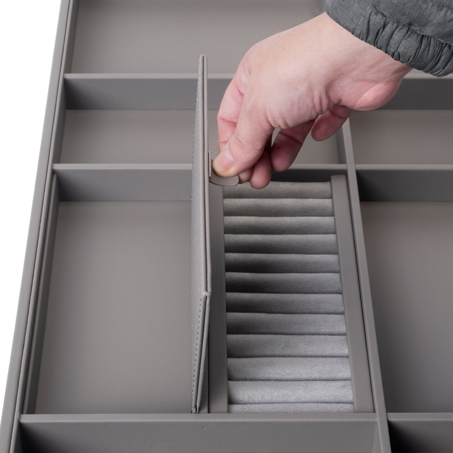 Emuca Cassetto organizzatore per armadi e cabine armadio Quartz, 740 (M90), Eco-pelle e legno, Titanio