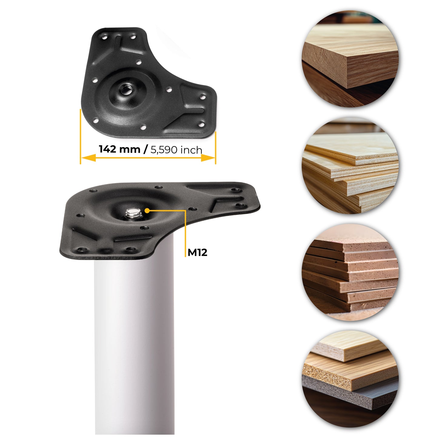 Emuca Lotto di 4 gambe per tavolo, diametro 60mm, H 830mm, Acciaio, Verniciato bianco