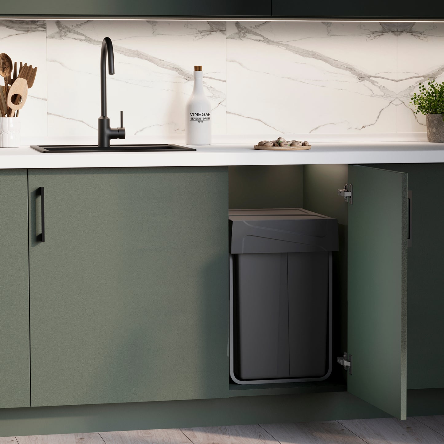 Emuca Contenitore per la raccolta differenziata Recycle da montare sul fondo e da estrarre manualmente in cucina Recycle 2x25lt, Grigio antracite, Tecnoplastica
