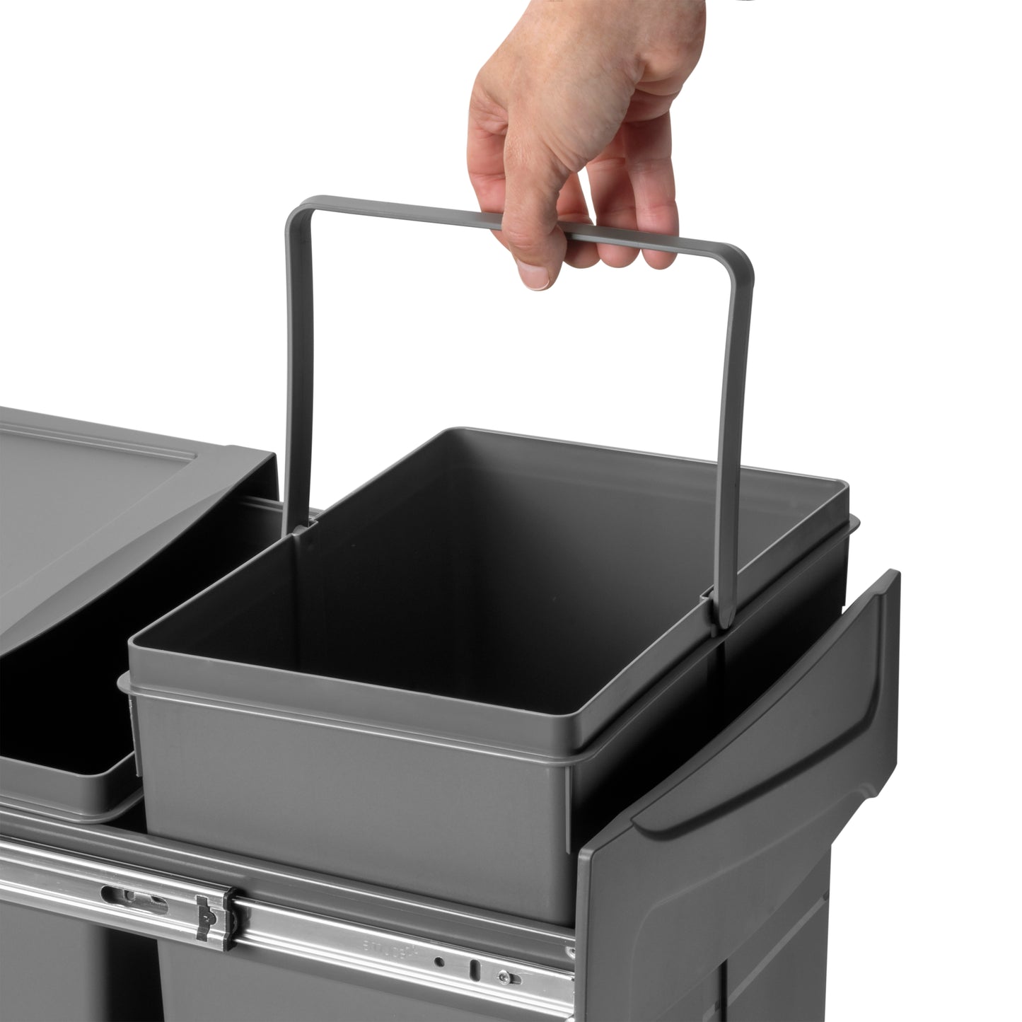 Emuca Contenitore per la raccolta differenziata Recycle da montare sul fondo e da estrarre manualmente in cucina Recycle 2x25lt, Grigio antracite, Tecnoplastica