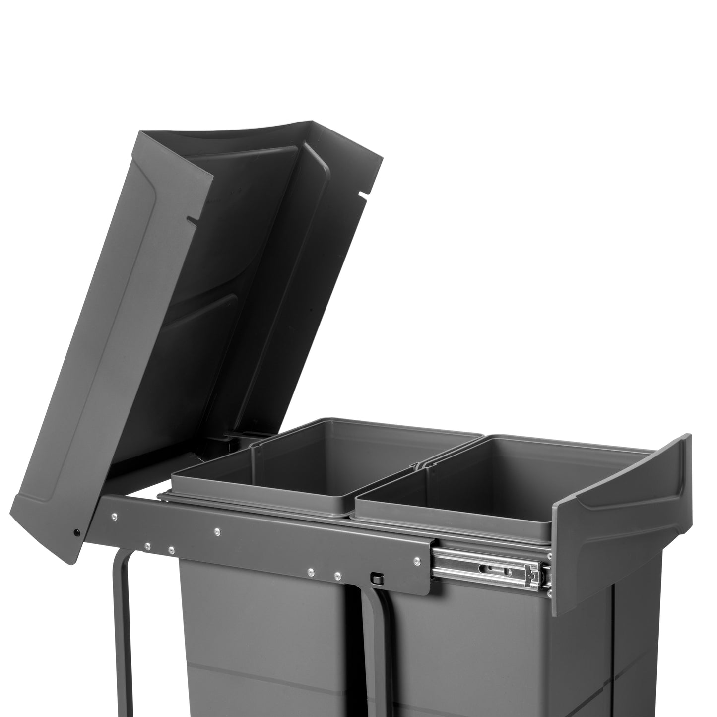 Emuca Contenitore per la raccolta differenziata Recycle da montare sul fondo e da estrarre manualmente in cucina Recycle 2x25lt, Grigio antracite, Tecnoplastica