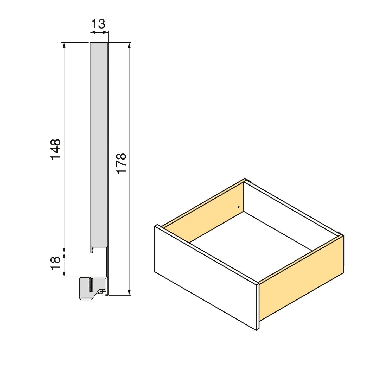 Emuca Cassetto esterno Vertex con regolazione 3D altezza 178mm, 40kg, spessore del pannello di 18mm, profondità 400mm, Acciaio, Grigio antracite