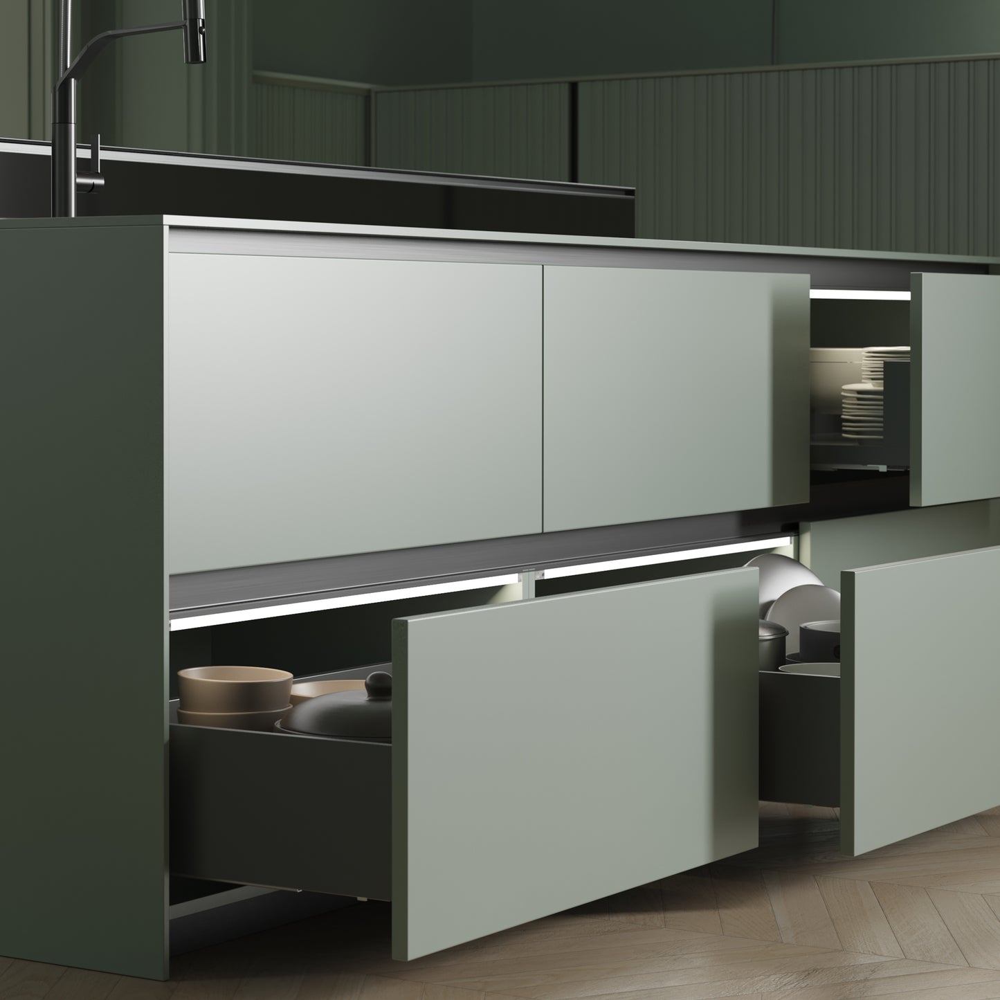 Emuca Cassetto esterno Vertex con regolazione 3D altezza 178mm, 40kg, spessore del pannello di 18mm, profondità 400mm, Acciaio, Grigio antracite