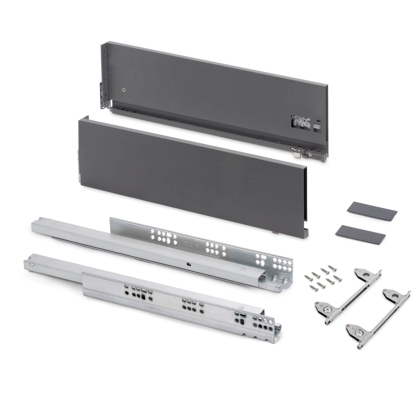 Emuca Cassetto esterno Vertex con regolazione 3D altezza 178mm, 40kg, spessore del pannello di 18mm, profondità 400mm, Acciaio, Grigio antracite