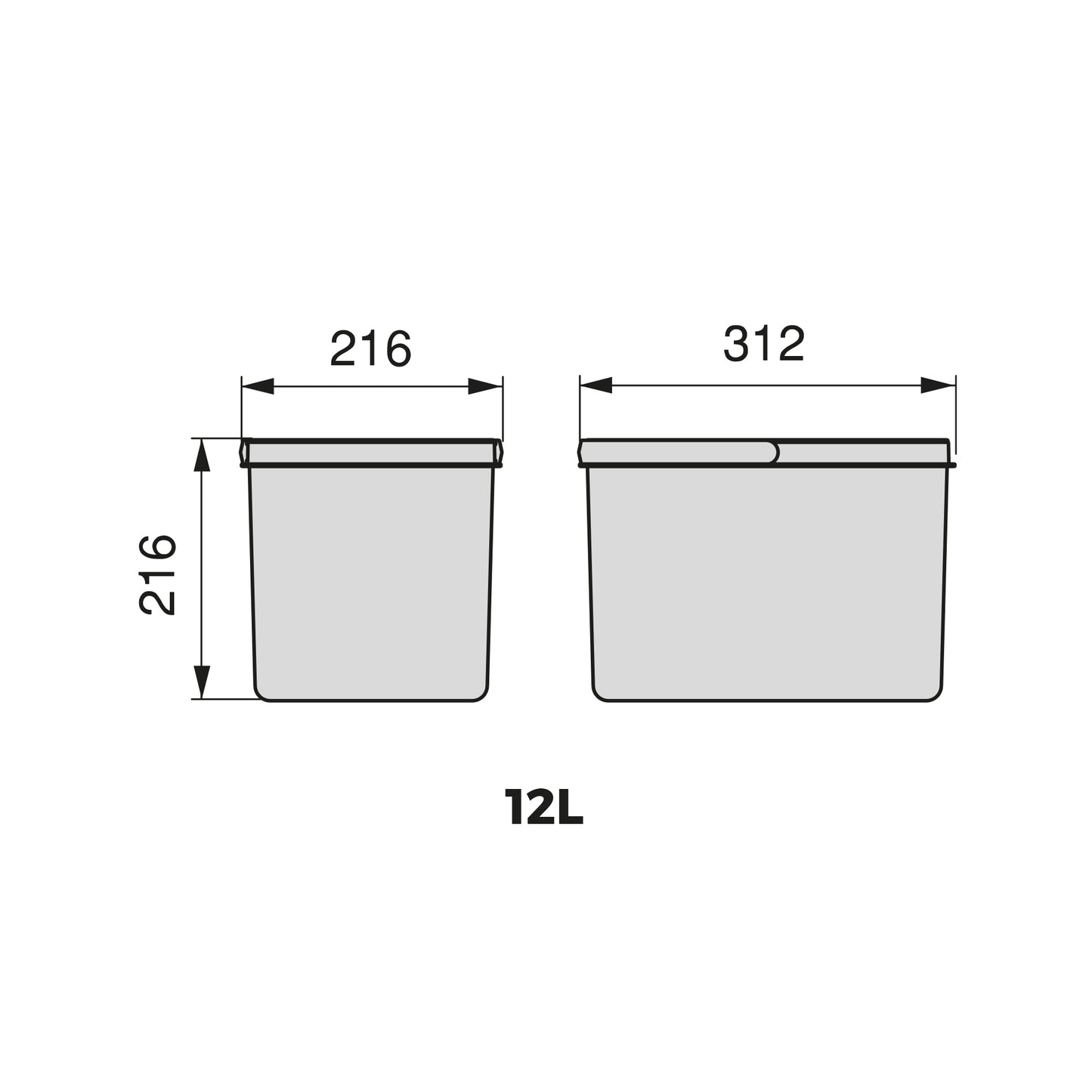 Contenitori per cassetti da cucina Recycle con coperchio anti-odore, Altezza 216mm, 1x12 lt, Grigio antracite Tecnoplastica