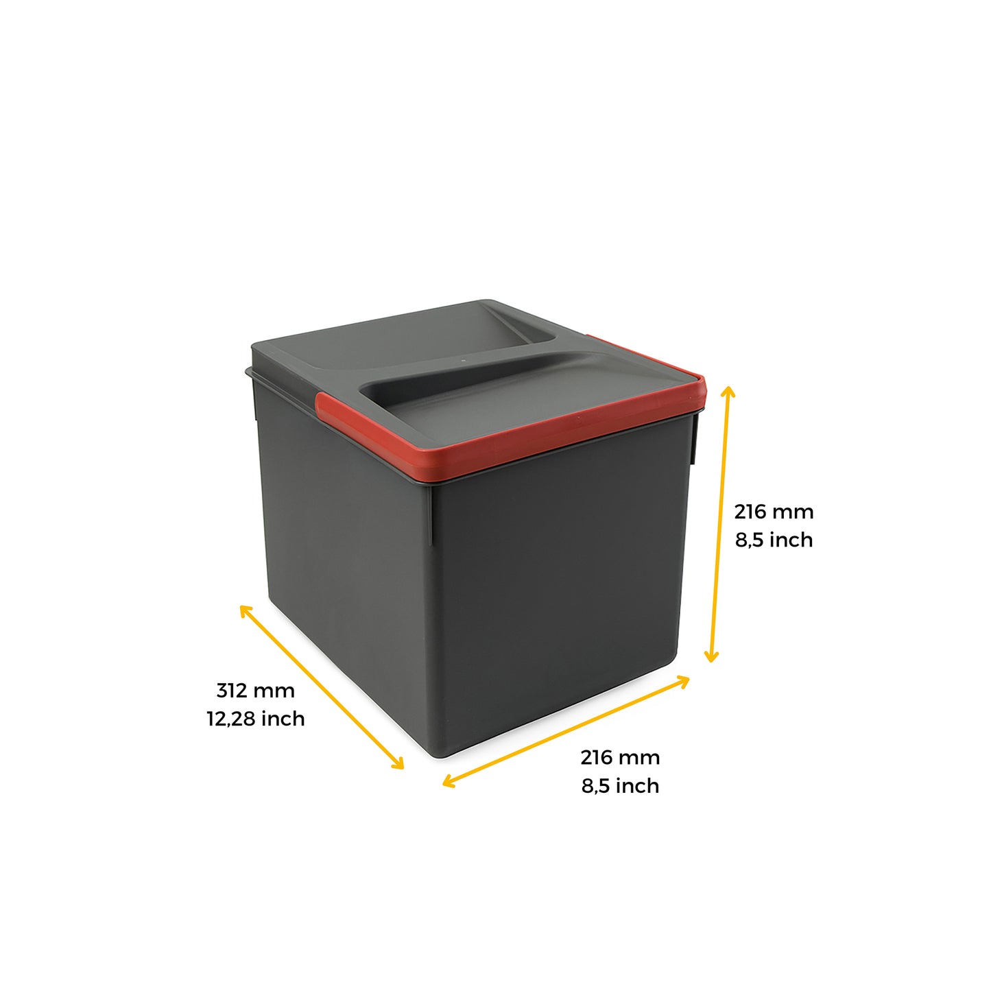 Contenitori per cassetti da cucina Recycle con coperchio anti-odore, Altezza 216mm, 1x12 lt, Grigio antracite Tecnoplastica