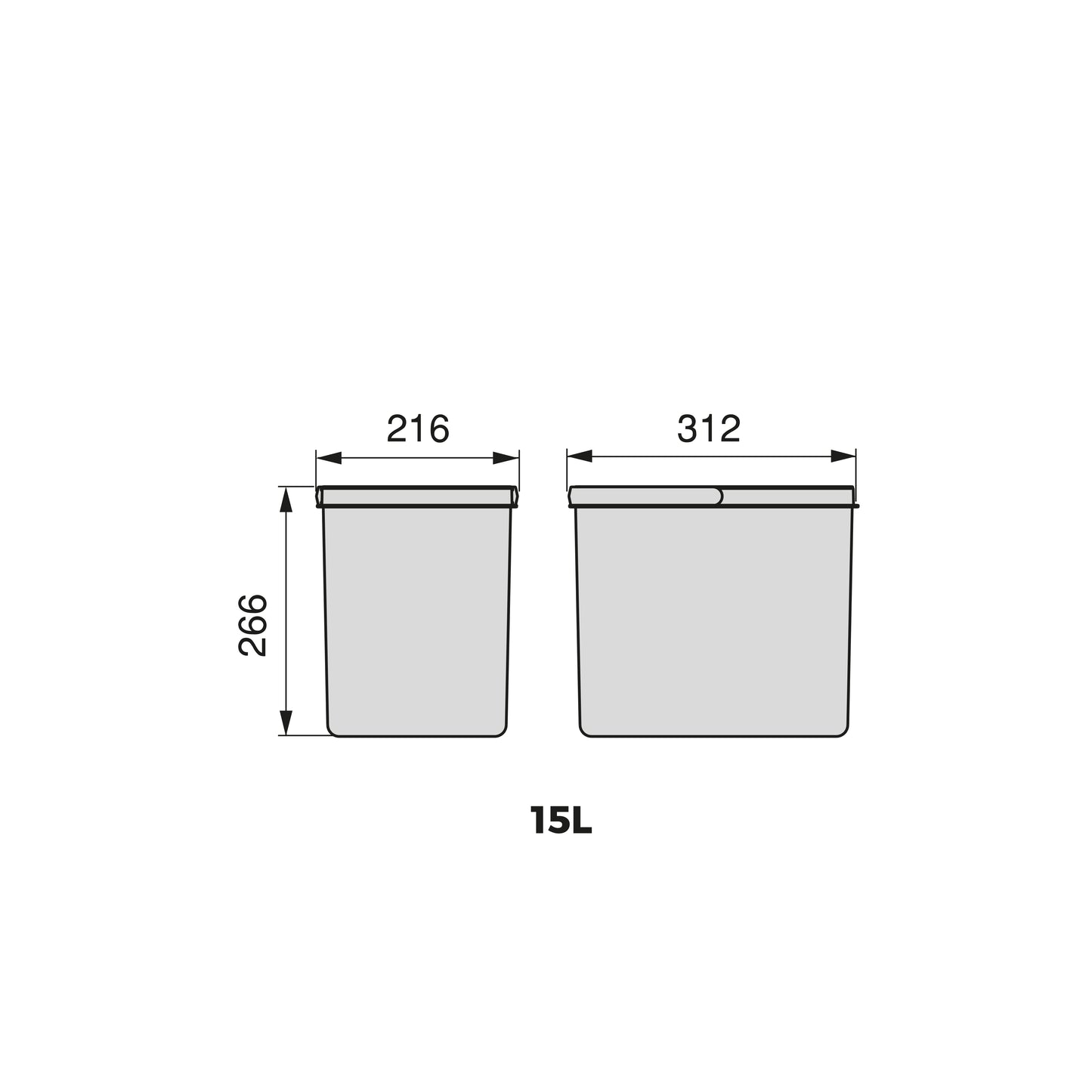 Contenitori per cassetti da cucina Recycle con coperchio anti-odore, Altezza 266, 1x15 lt, Grigio antracite Tecnoplastica