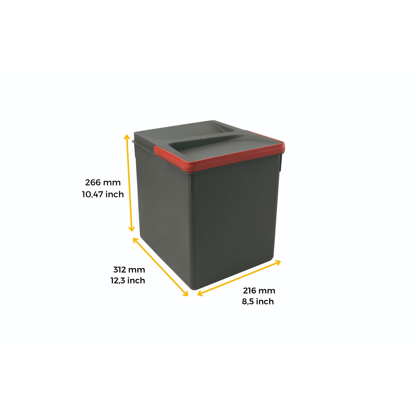 Contenitori per cassetti da cucina Recycle con coperchio anti-odore, Altezza 266, 1x15 lt, Grigio antracite Tecnoplastica