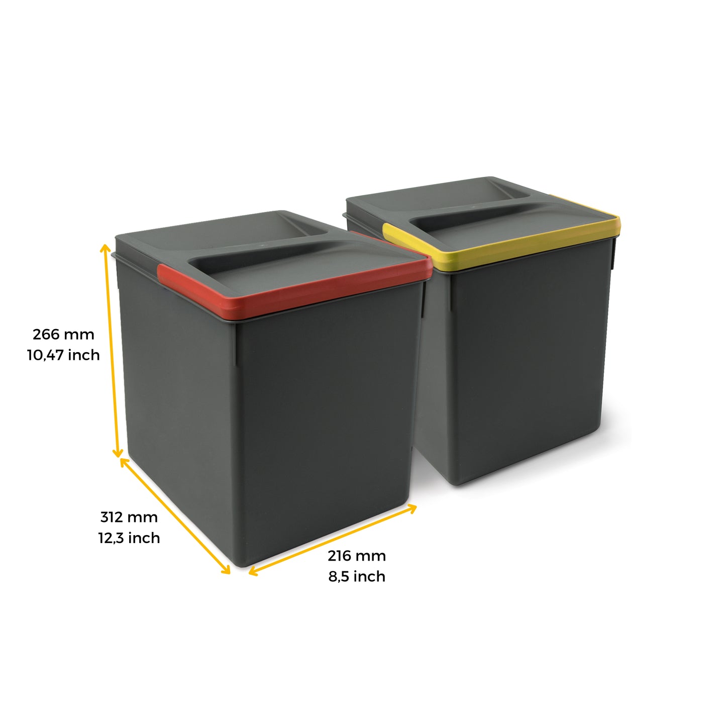 Contenitori per cassetti da cucina Recycle con coperchio anti-odore, Altezza 266, 2x15 lt, Grigio antracite Tecnoplastica