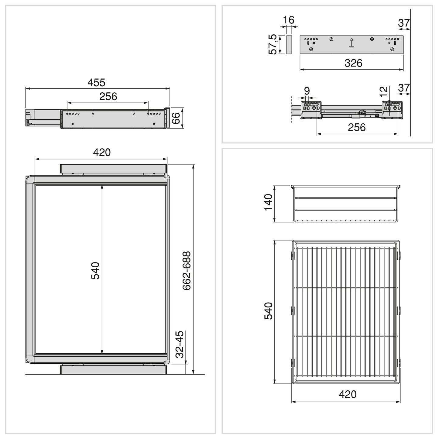 Emuca Kit cassetto in filo metallico e telaio regolabile Quartz per armadi, chiusura ammortizzata e estrazione totale, modulo da 70 cm, finitura titanio