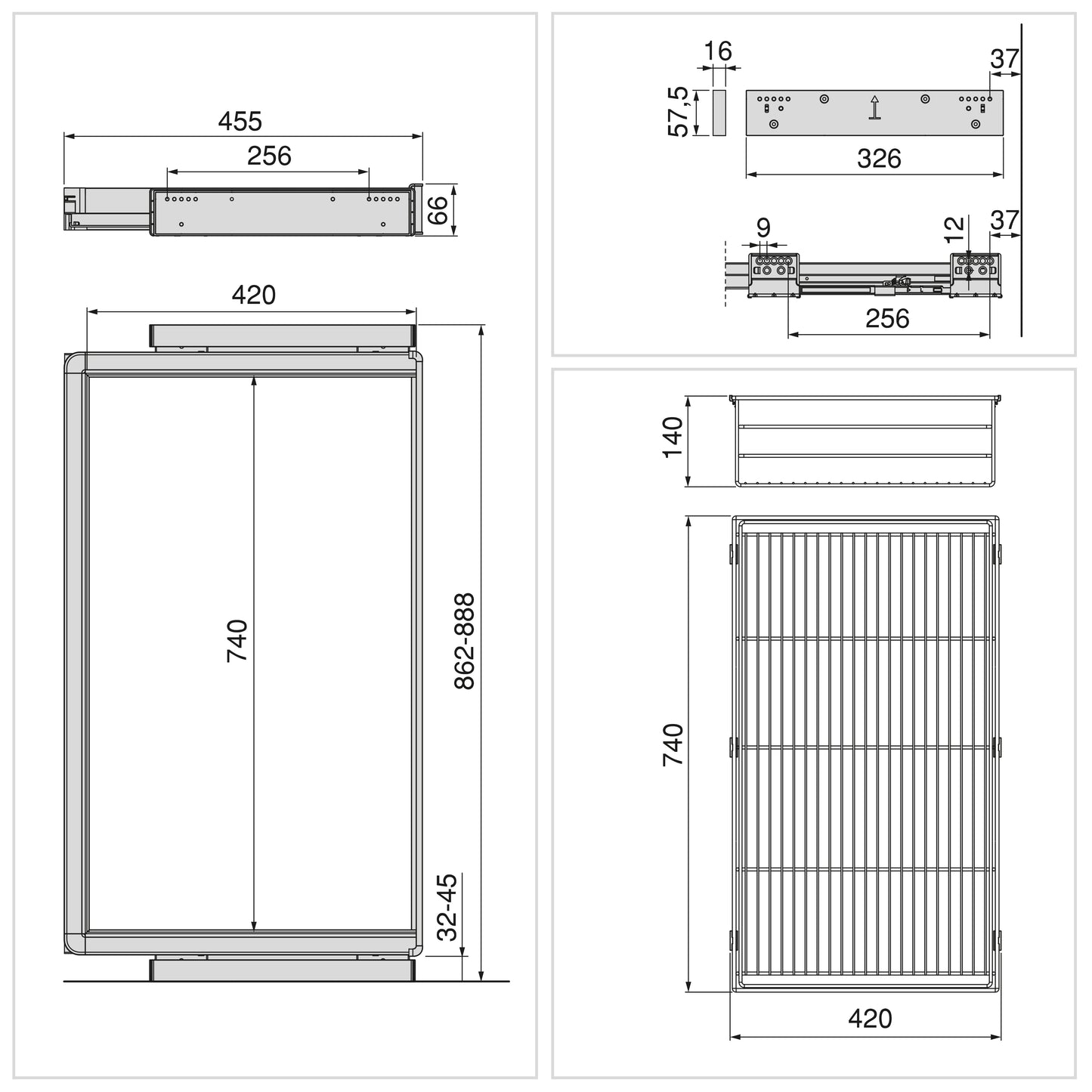 Emuca Kit cassetto in filo metallico e telaio regolabile Quartz per armadi, chiusura ammortizzata e estrazione totale, modulo da 90 cm, finitura titanio
