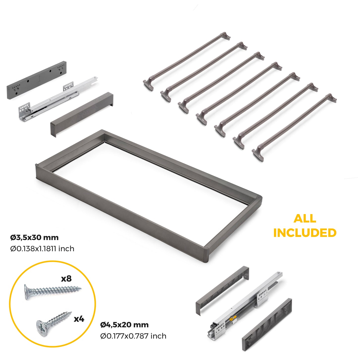 Emuca Kit portapantaloni a 7 aste e telaio regolabile Quartz per armadi, chiusura ammortizzata e estrazione totale, modulo 90 cm, finitura Titanio