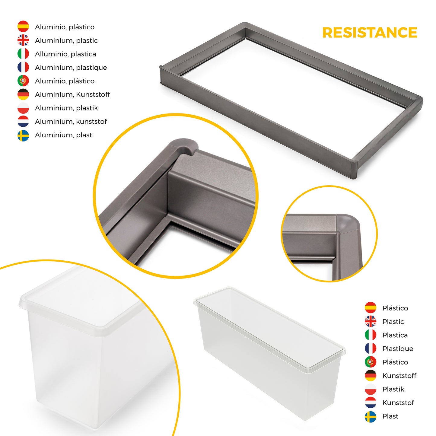 Emuca Kit vassoio ausiliario, cesto portabiancheria e telaio regolabile Quartz per armadi, chiusura ammortizzata e estrazione totale, modulo 60 cm, finitura Titanio