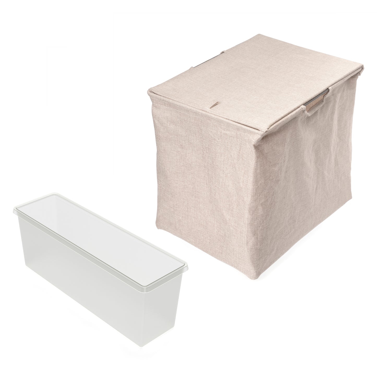 Emuca Kit 2 vassoio ausiliario, 1 cesto portabiancheria e telaio regolabile Quartz per armadi, chiusura ammortizzata e estrazione totale, modulo 80 cm, finitura Titanio
