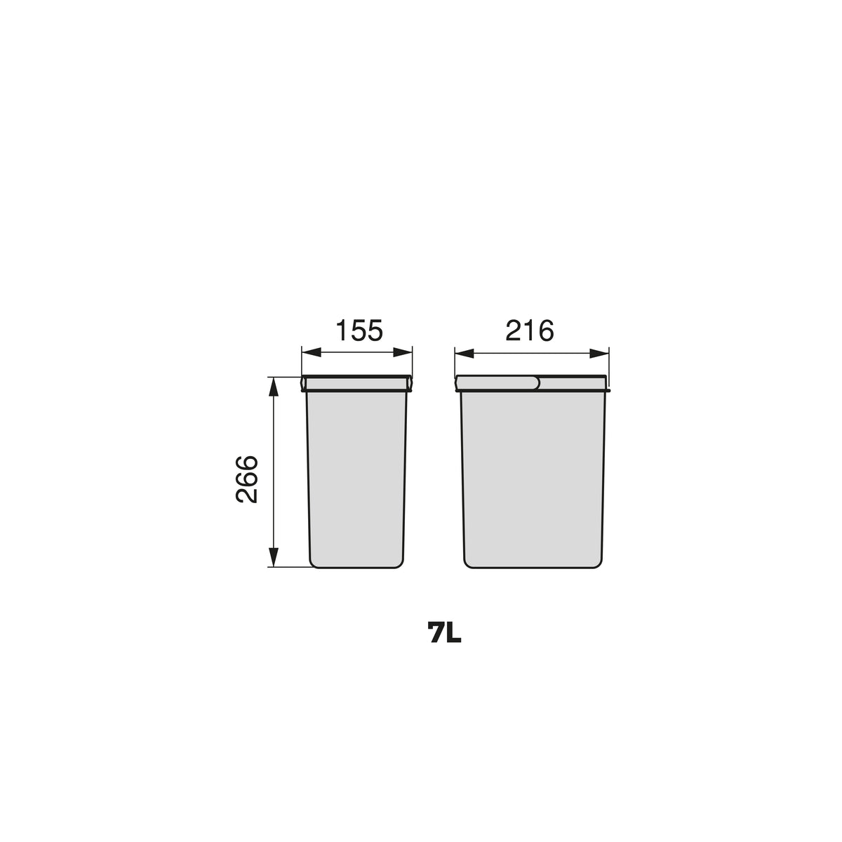 Emuca Kit di contenitori per la raccolta differenziata per cassetti da cucina Recycle Altezza Recycle 266 mm, 2x7 lt, Tecnoplastica, Nera