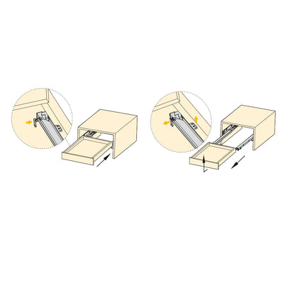Guide a scomparsa Silver per cassetti ad estrazione totale con sistema push