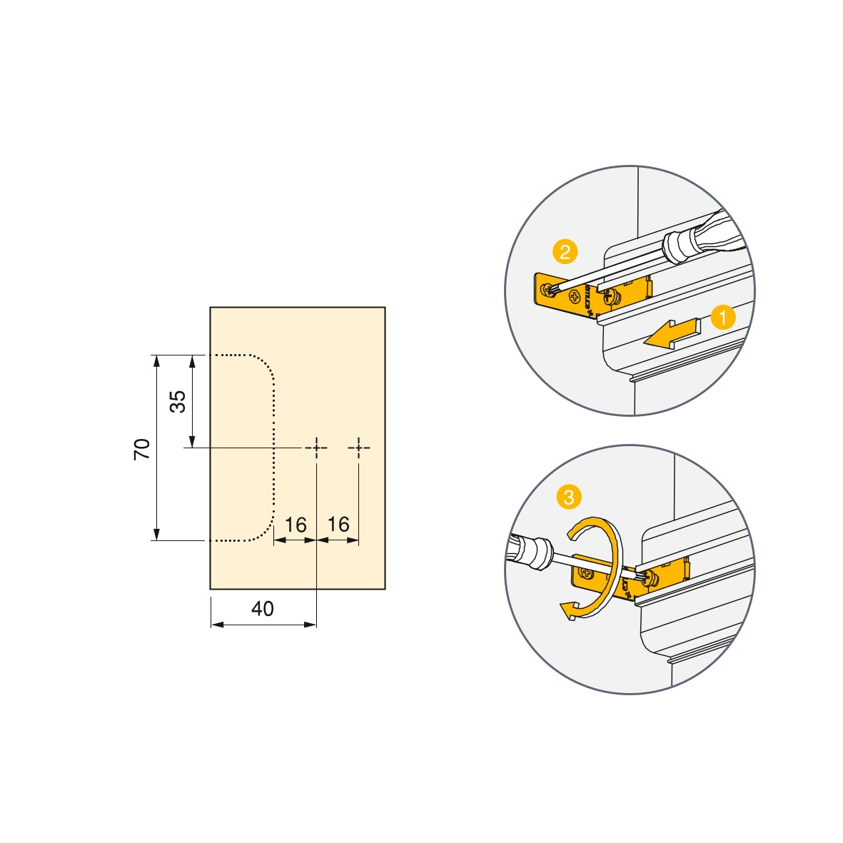 Emuca Kit di 2 profili centrali Gola per mobili da cucina, lunghezza 2,35m, con accessori, Alluminio, Verniciato bianco