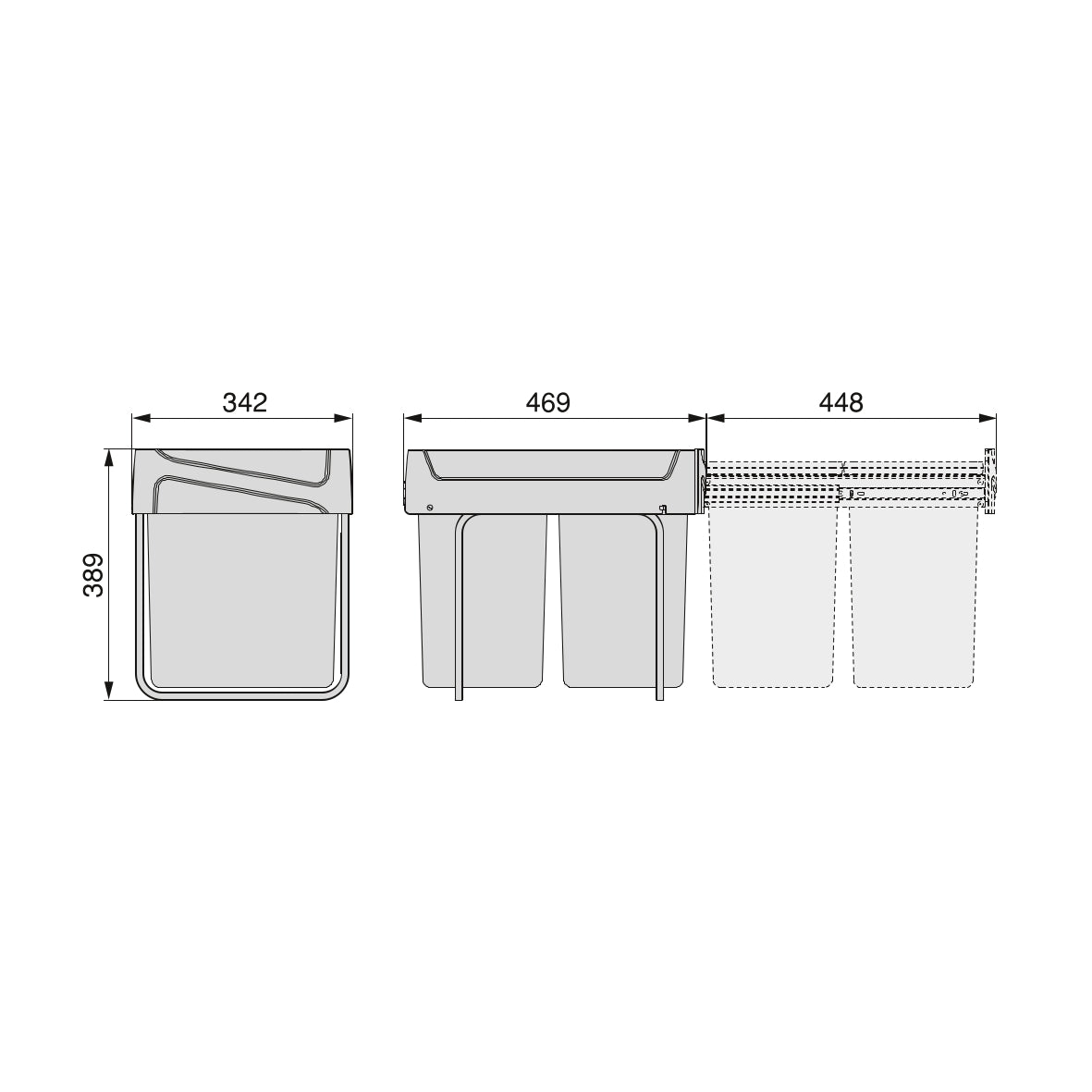 Emuca Contenitore per la raccolta differenziata Recycle da montare sul fondo e da estrarre manualmente in cucina Recycle 2x20lt, Grigio antracite, Tecnoplastica