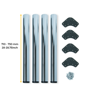 Emuca Lotto di 4 gambe per tavolo, diametro 60mm, H 710mm, Acciaio, Cromato lucido