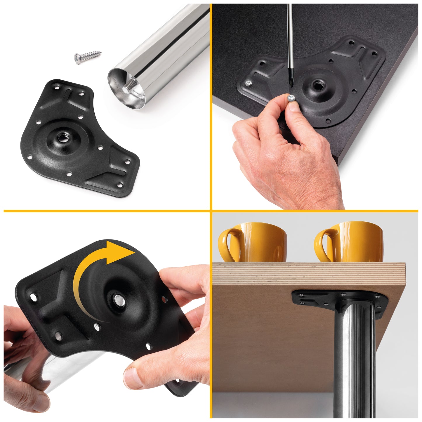 Emuca Lotto di 4 gambe per tavolo, diametro 60mm, H 710mm, Acciaio, Cromato lucido