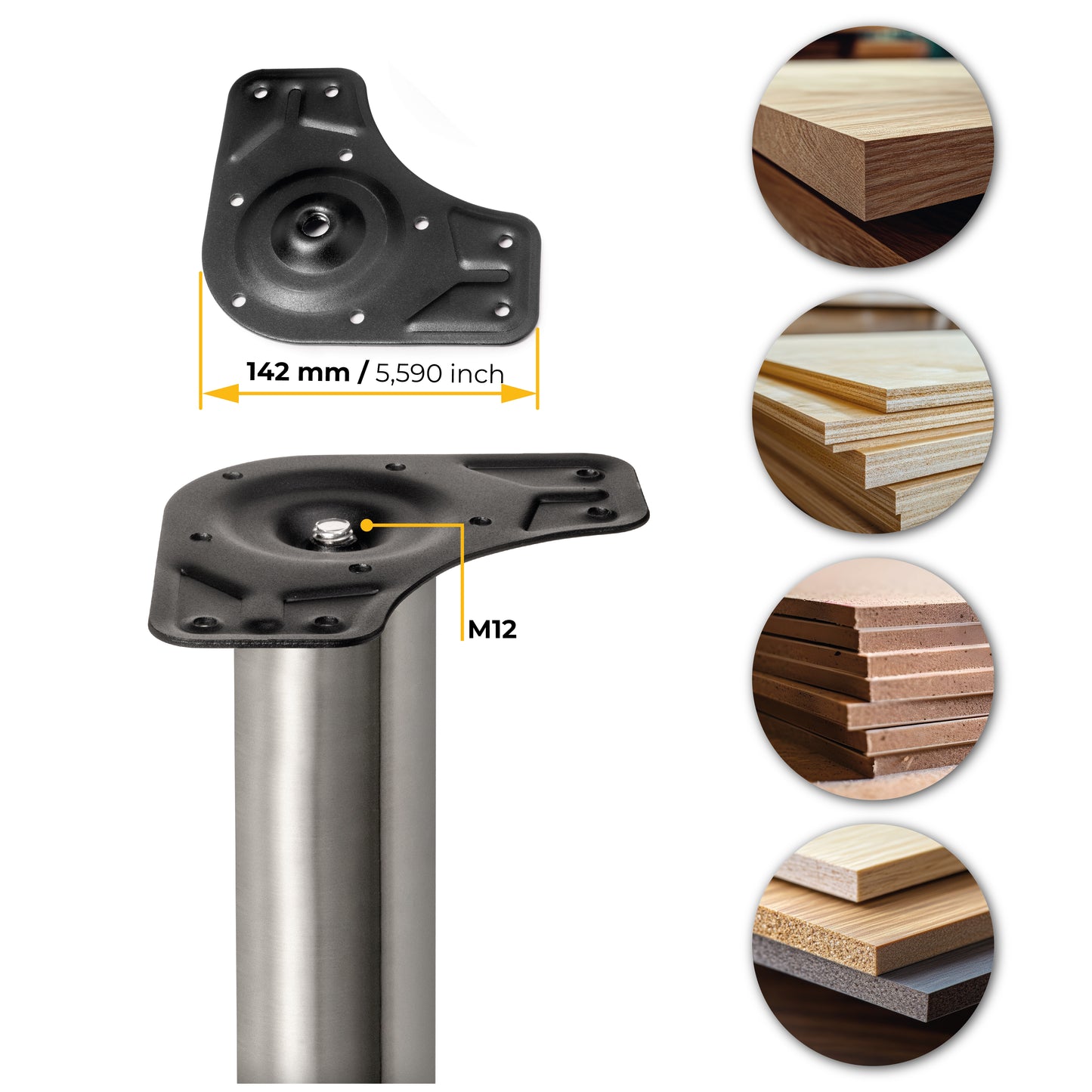 Emuca Lotto di 4 gambe per tavolo, diametro 60mm, H 710mm, Acciaio, Nichel satinado