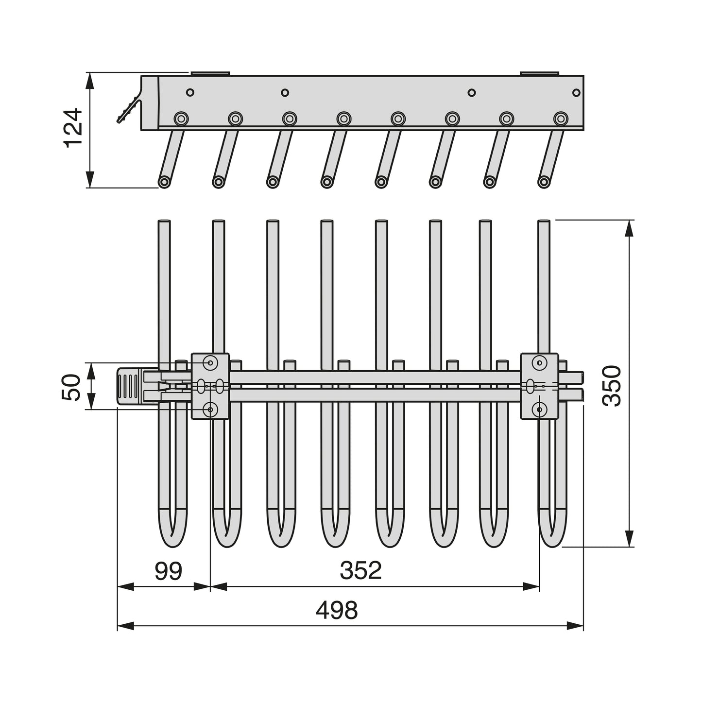 Emuca Portapantaloni estraibile, Destro, Acciaio e Tecnoplastica, Titanio
