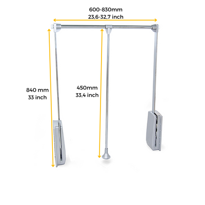 Emuca Appendiabiti per armadio Hang, larghezza regolabile 600-830 mm, Acciaio e Tecnoplastica, Cromato lucido