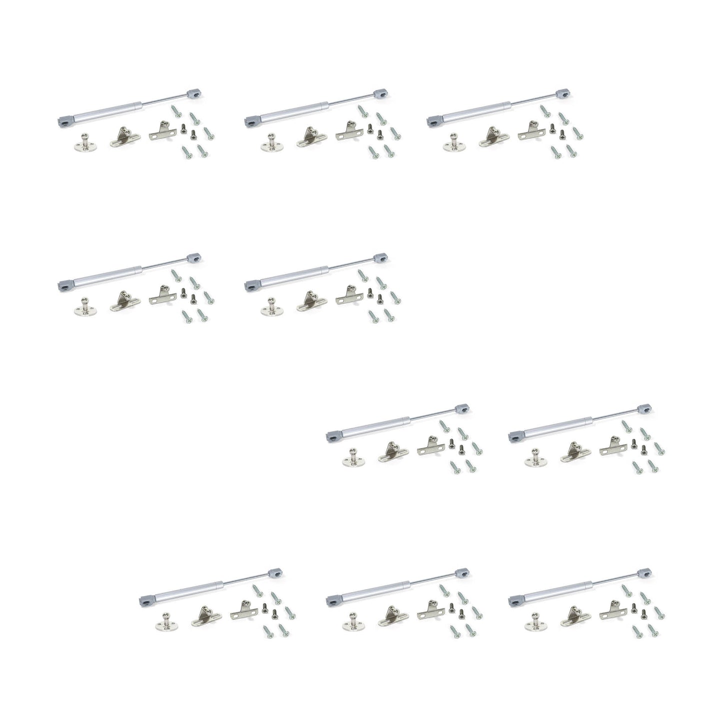 Emuca Lotto di 10 braccetti per porte elevabili H, 8 kg, corsa 100 mm, con agganci, Acciaio e Tecnoplastica, Grigia metallizzata