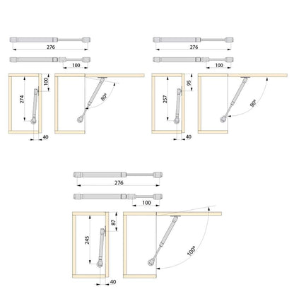 Emuca Lotto di 10 braccetti per porta elevabile H, 11 kg, corsa 100 mm, con agganci, Acciaio e Tecnoplastica, Grigia metallizzata