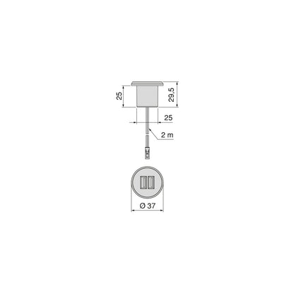 Emuca Kit di connettori di ricarica USB Plugy, include convertitore e 2 USB tipo A, diametro 25 mm, Tecnoplastica, Grigio metallizzata