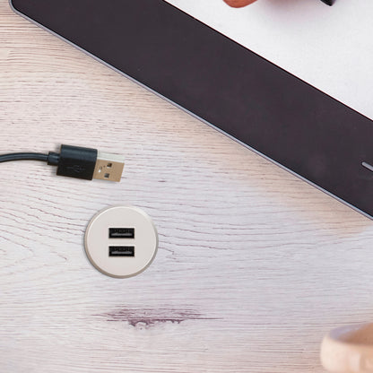 Emuca Kit di connettori di ricarica USB Plugy, include convertitore e 2 USB tipo A, diametro 25 mm, Tecnoplastica, Grigio metallizzata