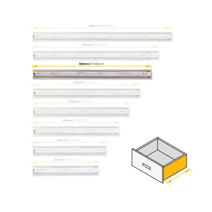 Guide a sfera per cassetti ad estrazione totale, altezza 45 mm