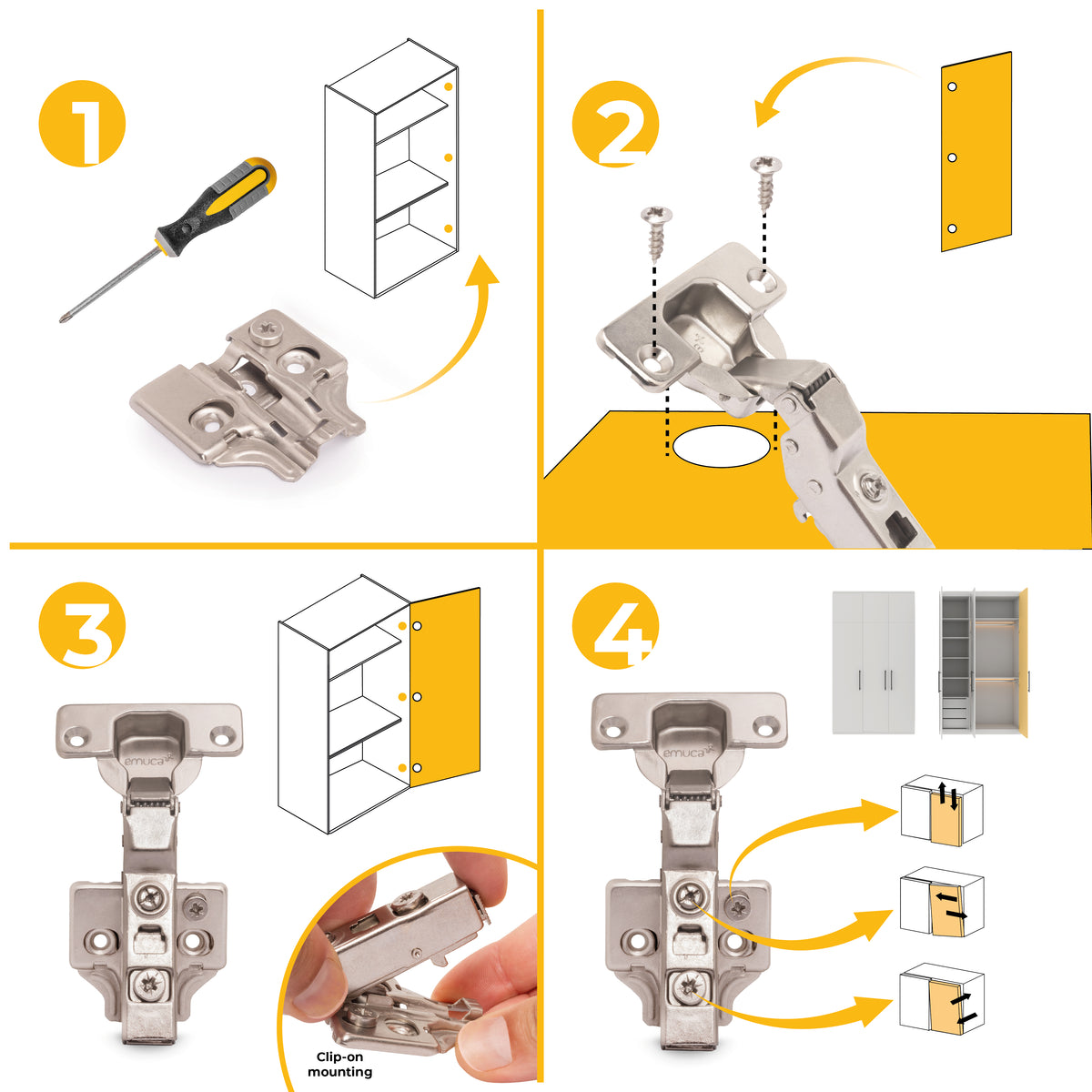 Kit cerniera mezzo collo X91 con chiusura ammortizzata, basette per vite