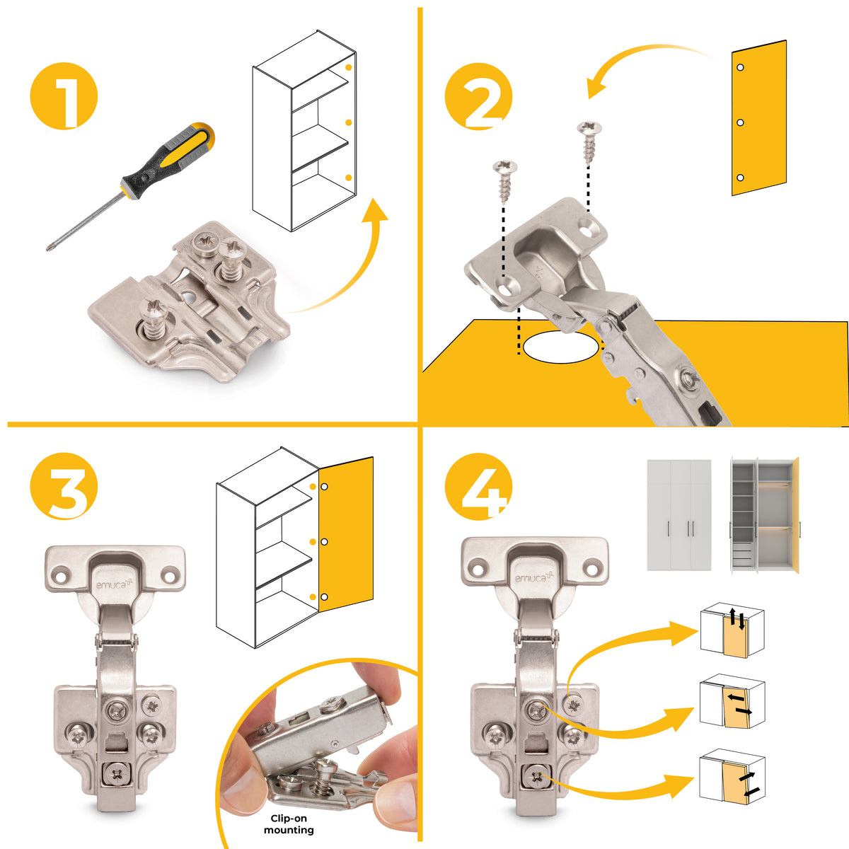 Kit cerniera collo dritto X91 con chiusura ammortizzata e basetta