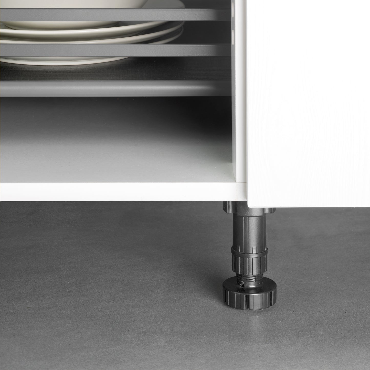 Emuca Lotto di 10 kit di piedini regolabili per mobile Bone, con base preassemblata, altezza 100 mm, regolabile 98-115 mm, Tecnoplastica, Nera