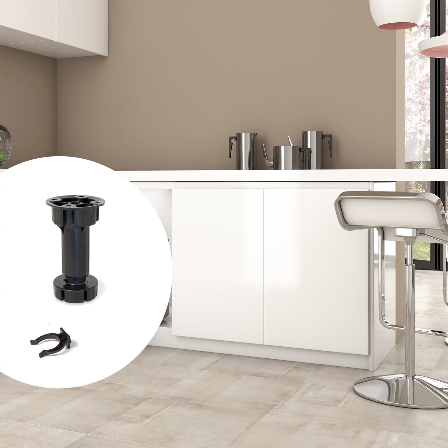 Emuca Lotto di 10 kit di piedini regolabili per mobile Bone, con base preassemblata, altezza 100 mm, regolabile 98-115 mm, Tecnoplastica, Nera