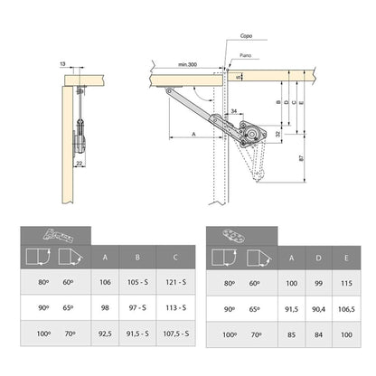 Emuca Set di braccetti per porte elevabili NSDX, forza 20-70kgxcm, Acciaio e Zama, Nichelato